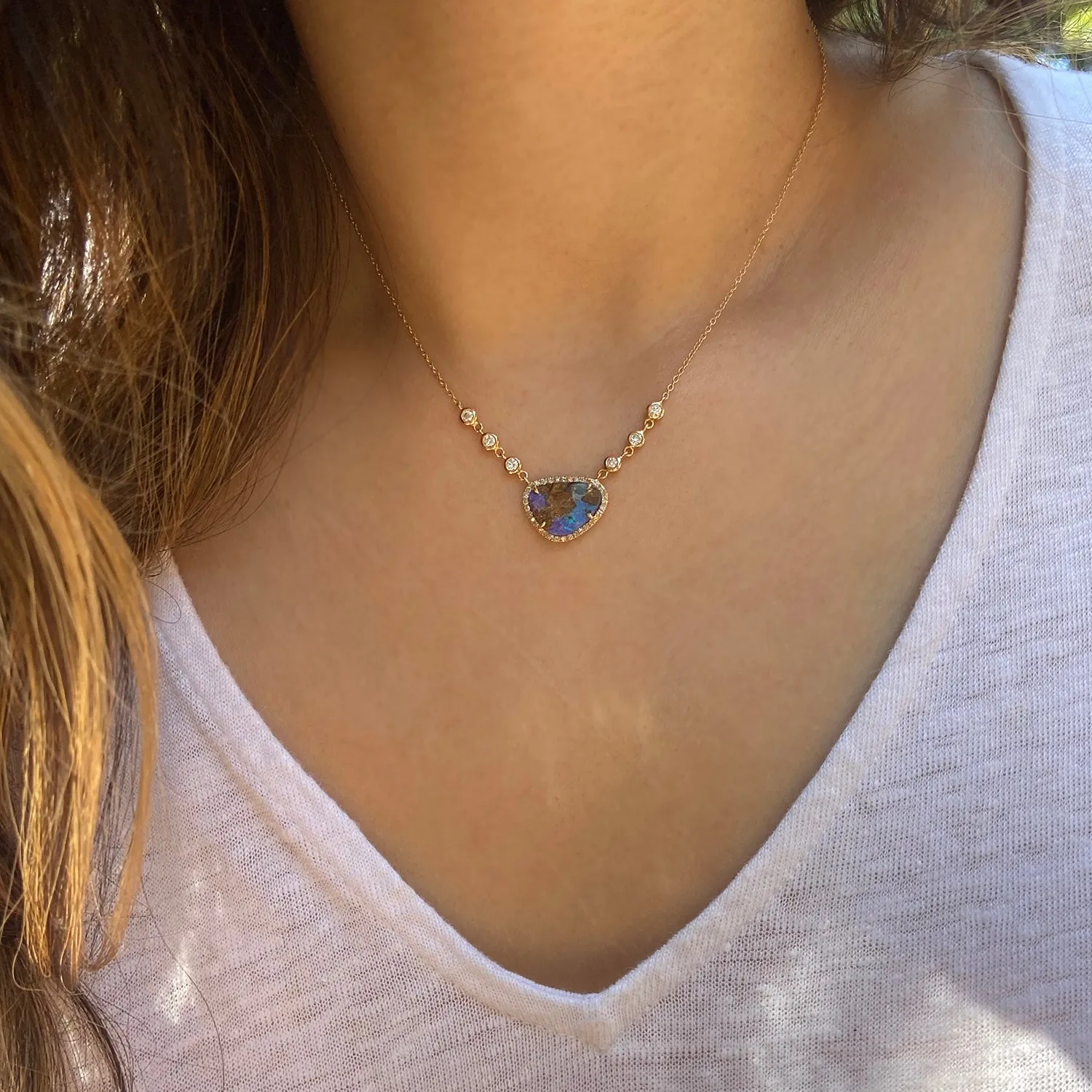 Boulder Opal Necklace With Diamonds