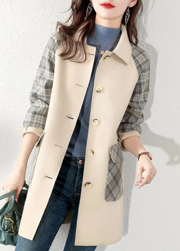 Boutique Grey Plaid Patchwork Woolen Winter Coat