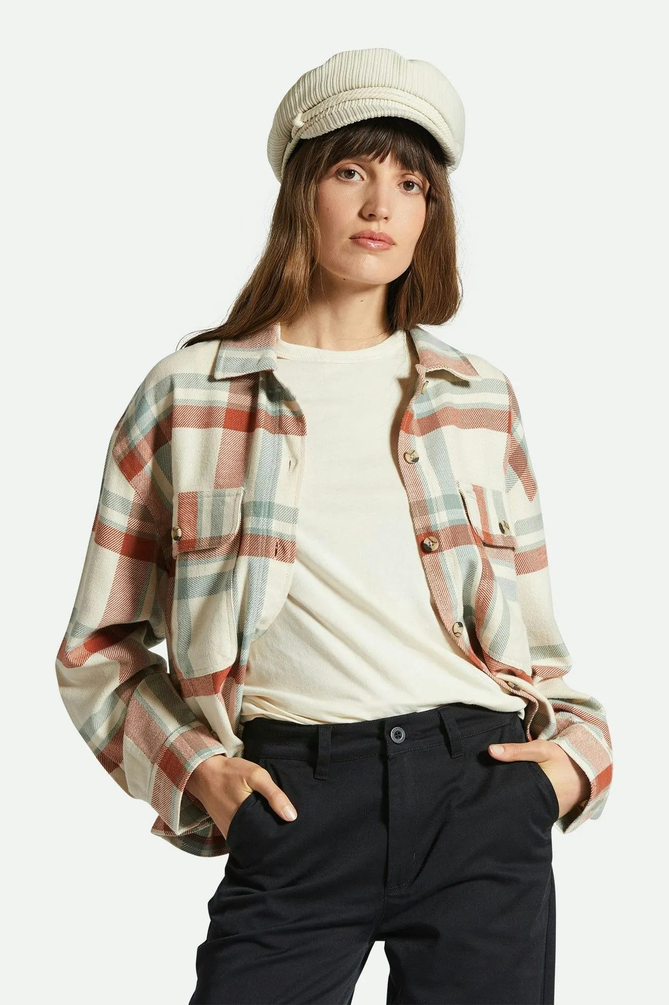 Bowery Women's L/S Flannel - White Smoke/Terracotta