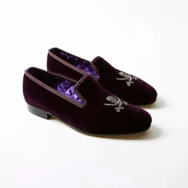 Bowhill & Elliot Regal Velvet Albert Slippers with Embroidered Skull & Sabers