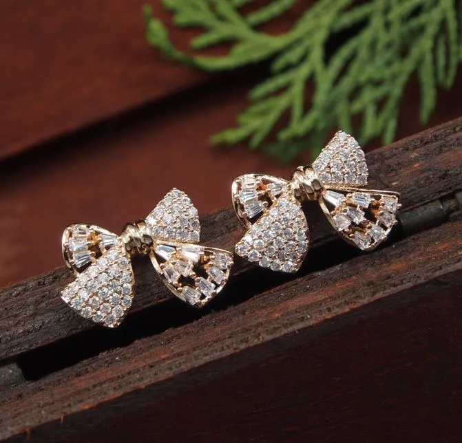 Bowknot Cubic Zirconia Korean Earring - KRNER 5125