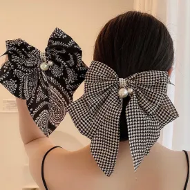 Bowknot Pearl Barrettes Clips Women Ribbon Hair Accessories