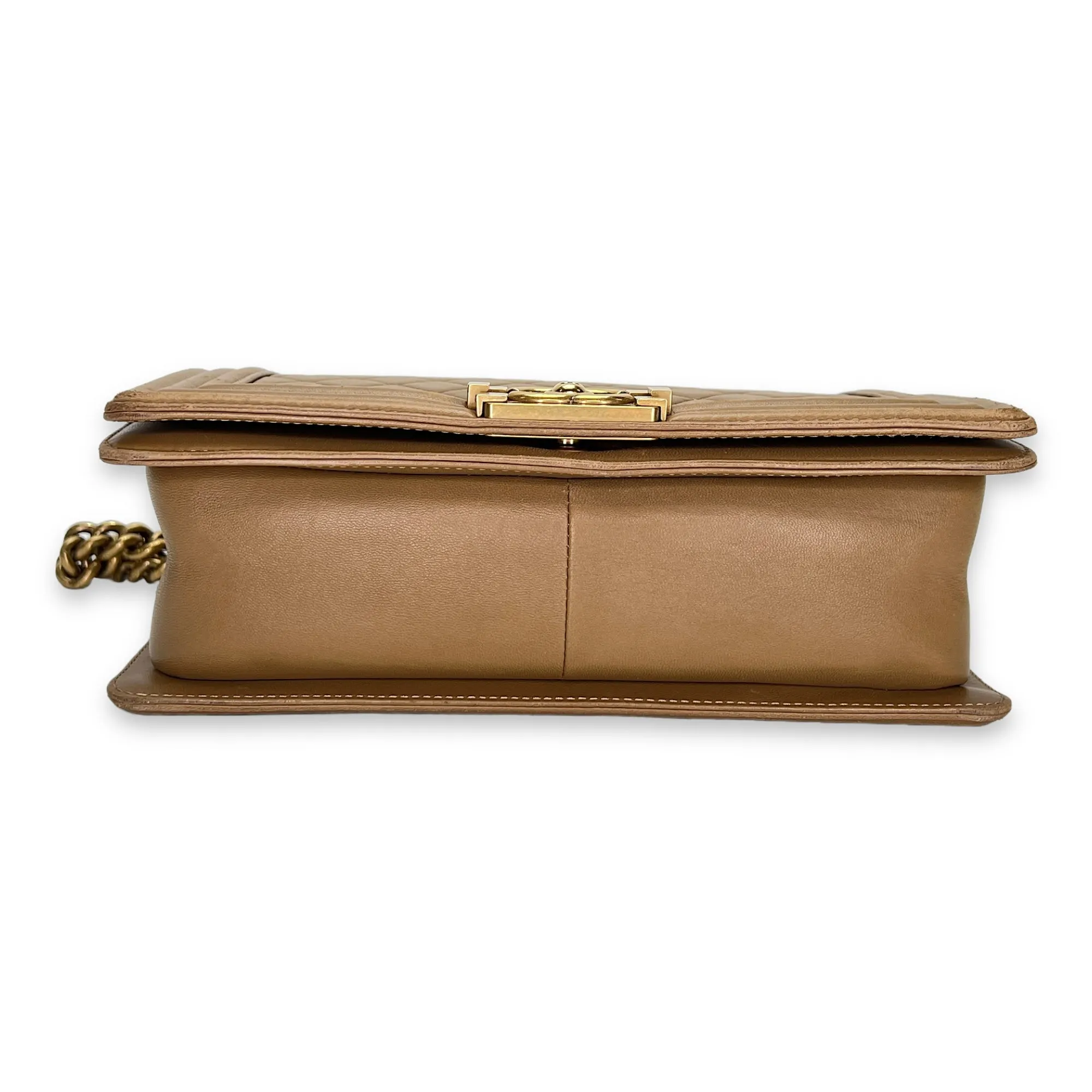 Boy Medium Brown Shoulder Bag in Lambskin, Gold hardware