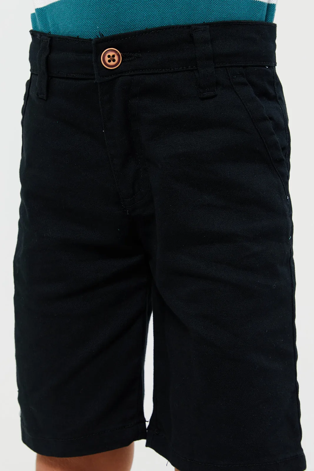 Boys Black Plain Chino Shorts