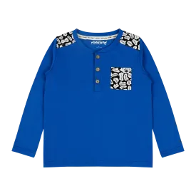 Boys Pocket Long-Sleeve Henley Shirt - Blue