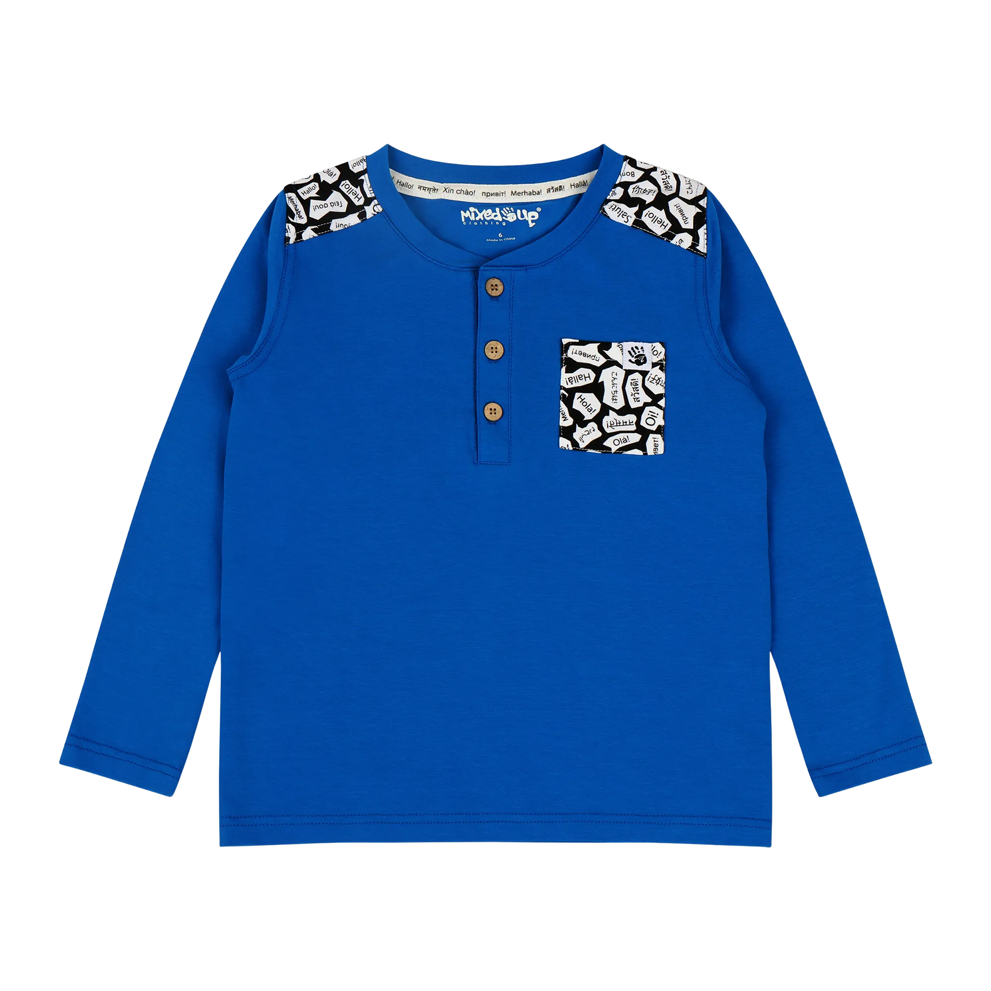 Boys Pocket Long-Sleeve Henley Shirt - Blue