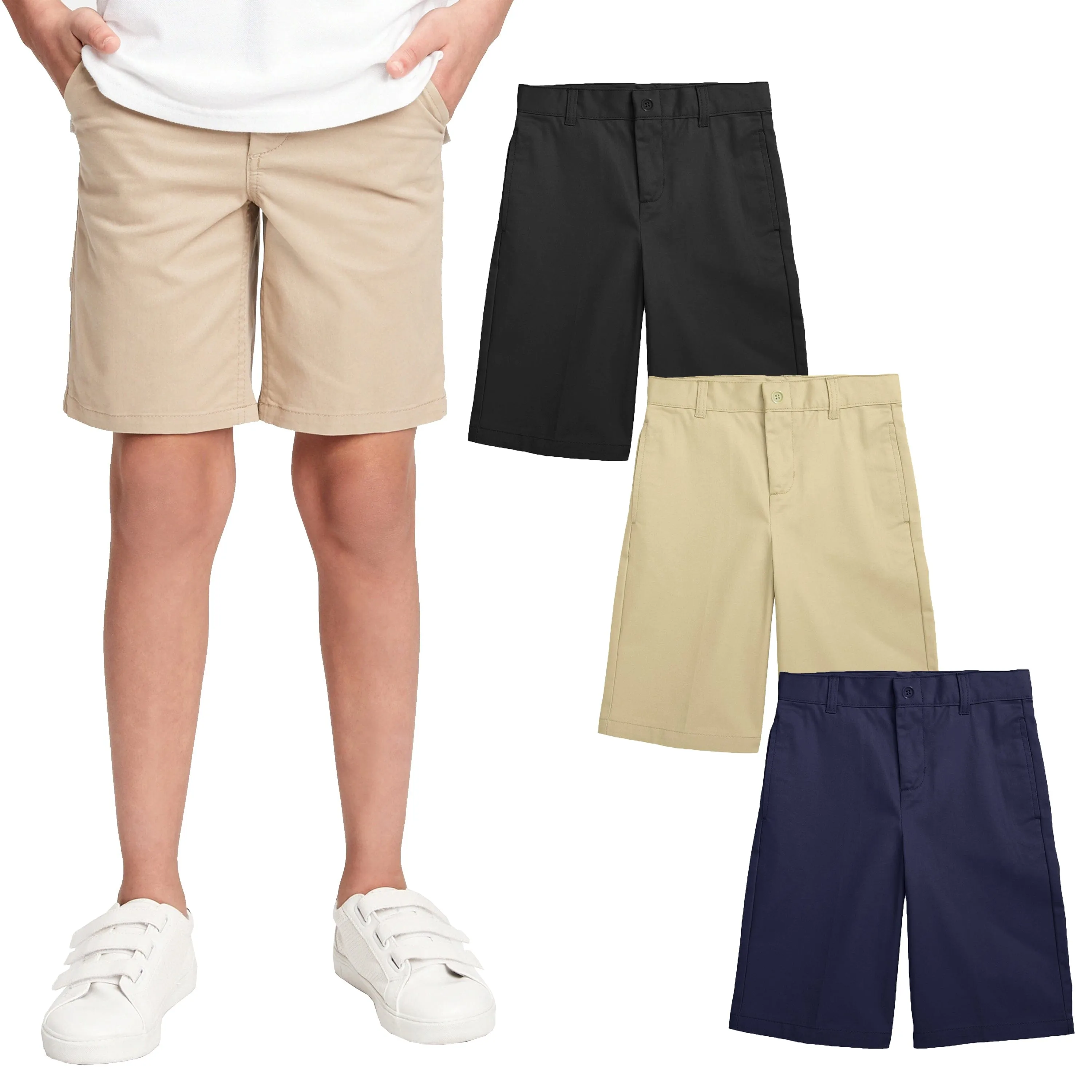 Boys Stretch Flat Front Twill School Uniform Shorts