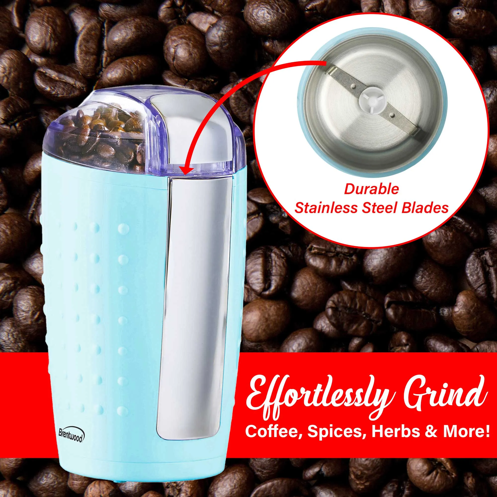 Brentwood CG-158BL 4oz Coffee and Spice Grinder, Blue