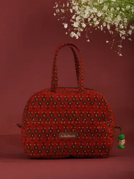 Brick Red Ajrakh Hand Block Printed Bucket Style Hand Bag - B0702