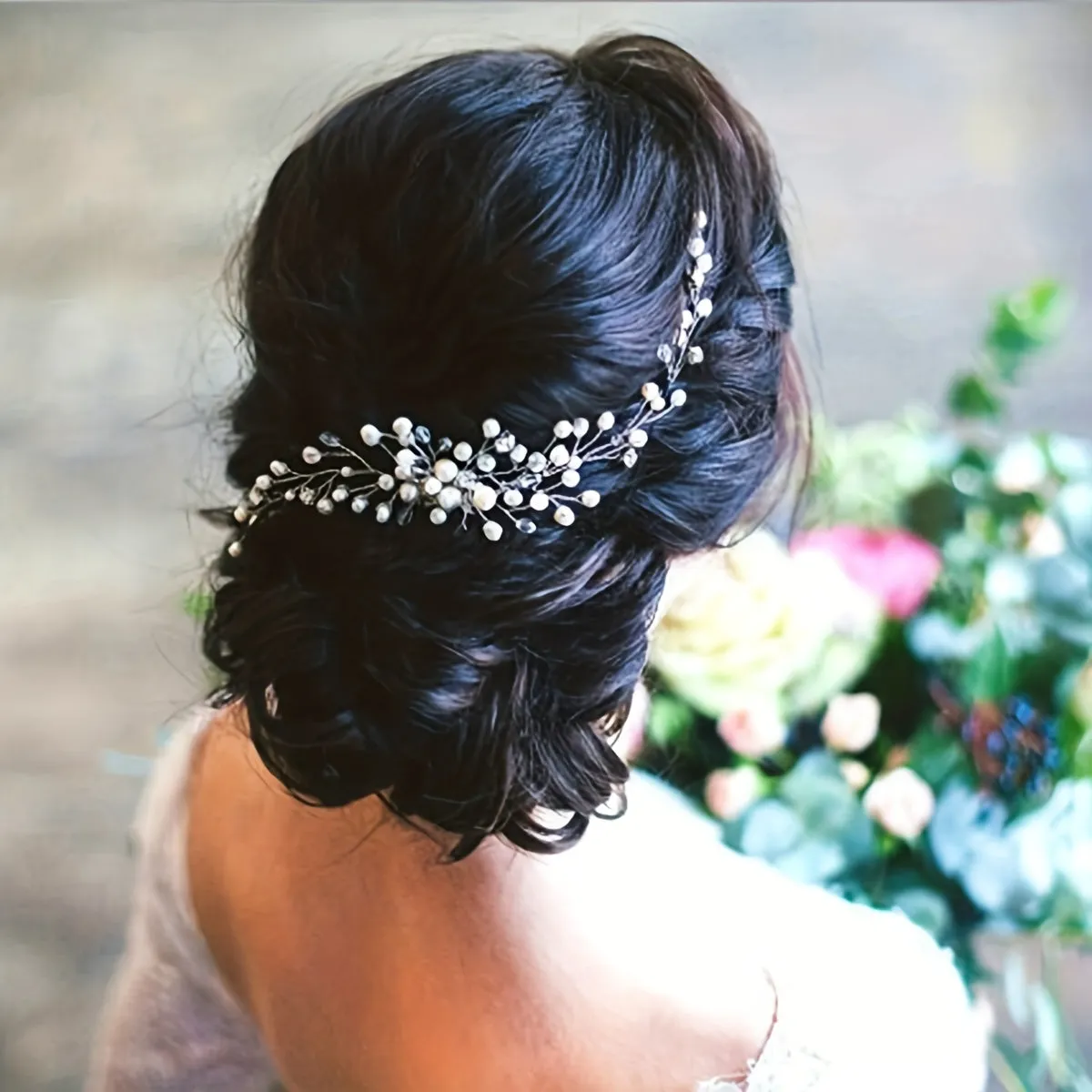 Bridal Crystal Hair Comb with Faux Pearls in Silvery Finish