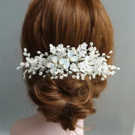 Bridal Silver Hair Piece Comb Floral Wedding Accessories