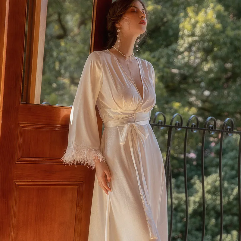 Bridal Wedding Nightdress BathRobe Feather Sleeve Style