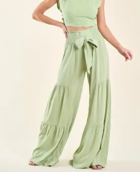 Bridget Smocked Wide Leg Pants - Lime