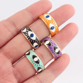 Bright-Colored Engraved Lucky Eyes Enamel Rings