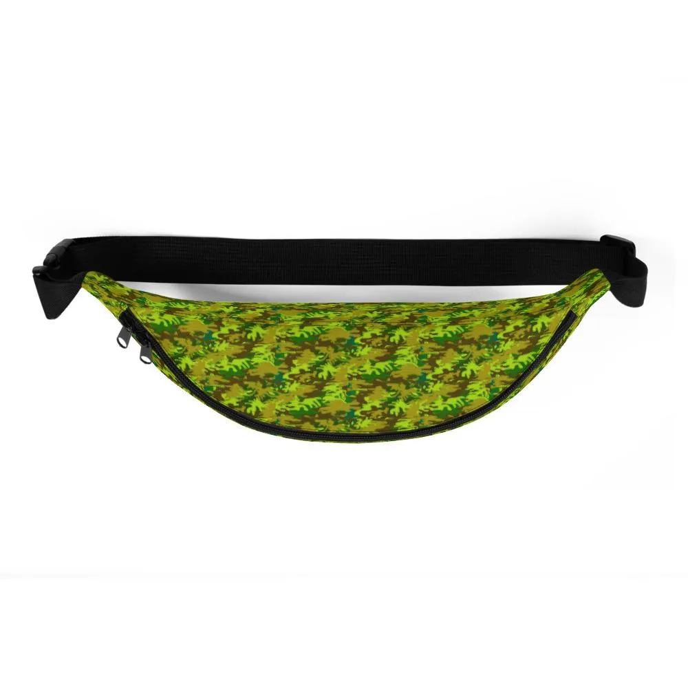 Bright Green Camo Fanny Pack, Army Camouflage Print Designer Belt Bag- Made in USA/MX/EU