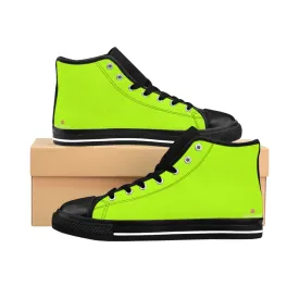 Bright Green Men's High Tops, Best Solid Color Men's Classic Fashion Running Canvas Sneakers