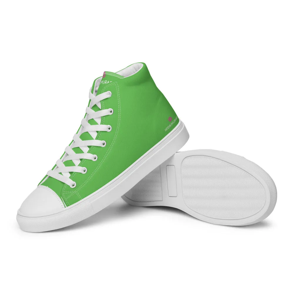 Bright Green Men's High Tops, Solid Green Color Men’s High Top Canvas Sneaker Shoes (US Size: 5-13)