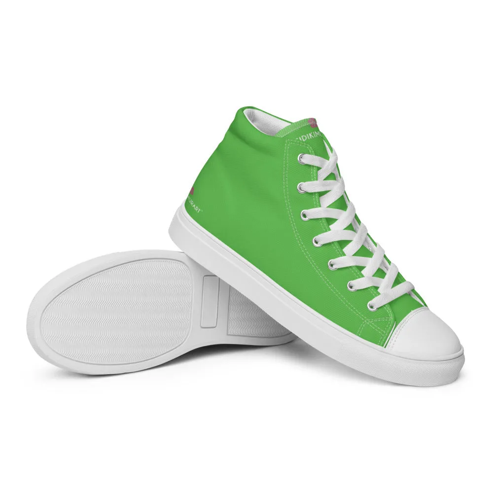 Bright Green Men's High Tops, Solid Green Color Men’s High Top Canvas Sneaker Shoes (US Size: 5-13)