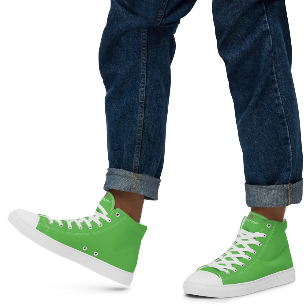 Bright Green Men's High Tops, Solid Green Color Men’s High Top Canvas Sneaker Shoes (US Size: 5-13)