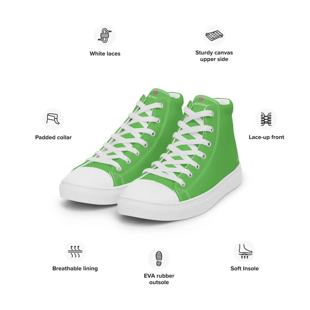 Bright Green Men's High Tops, Solid Green Color Men’s High Top Canvas Sneaker Shoes (US Size: 5-13)