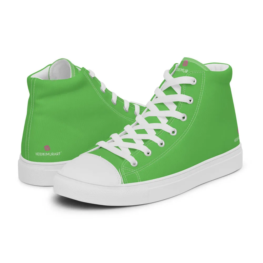 Bright Green Men's High Tops, Solid Green Color Men’s High Top Canvas Sneaker Shoes (US Size: 5-13)