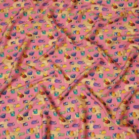 Bright Pink and Multicolor Abstract Viscose Modal Satin Fabric - 110 cm Width-D19986