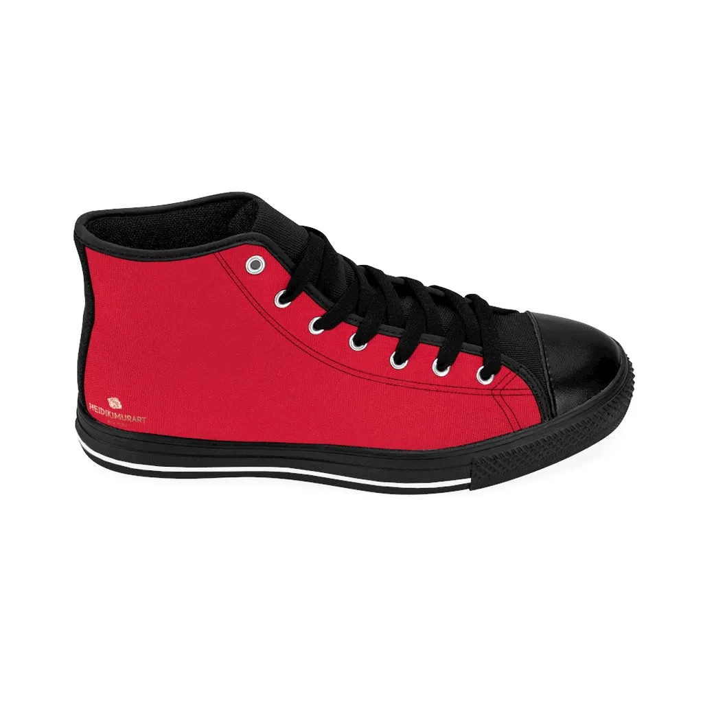 Bright Red Men's High-top Sneakers, Solid Color Minimalist Designer Tennis Running Shoes