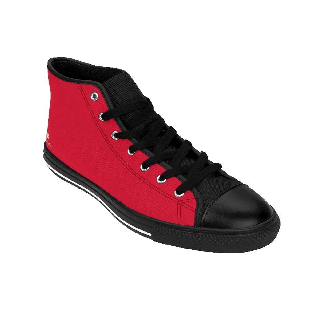 Bright Red Men's High-top Sneakers, Solid Color Minimalist Designer Tennis Running Shoes