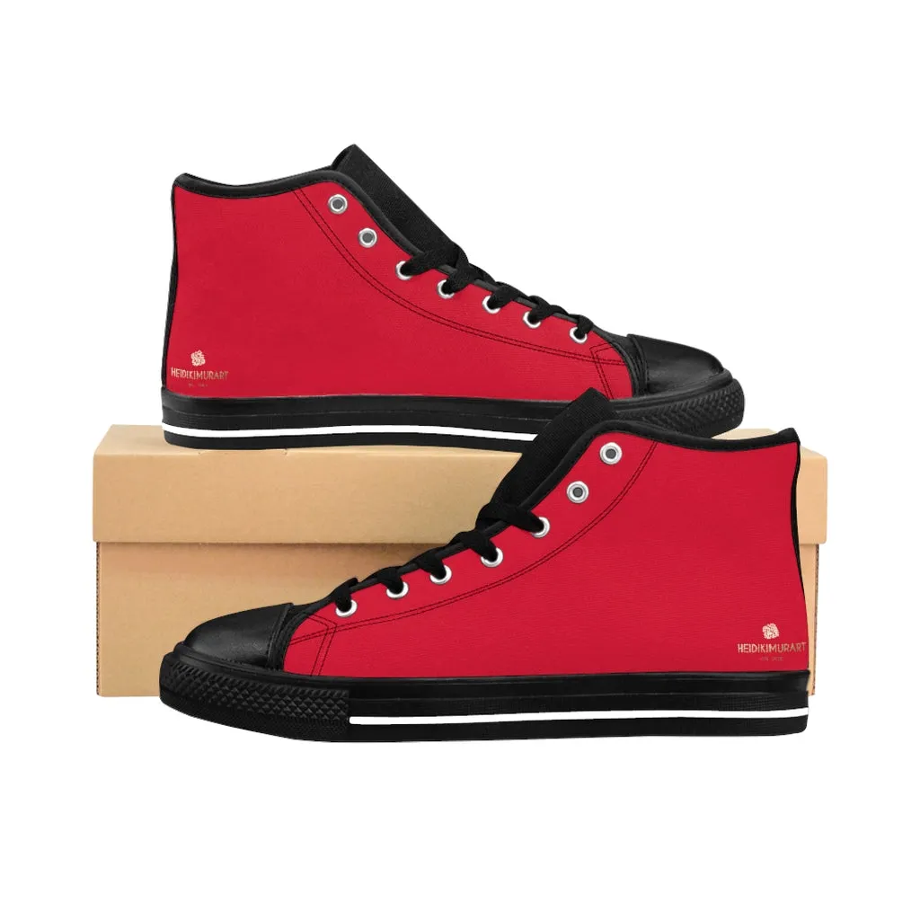 Bright Red Men's High-top Sneakers, Solid Color Minimalist Designer Tennis Running Shoes