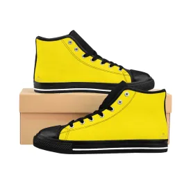 Bright Yellow Men's Sneakers, Solid Color Premium High-top Fashion Running Tennis Shoes