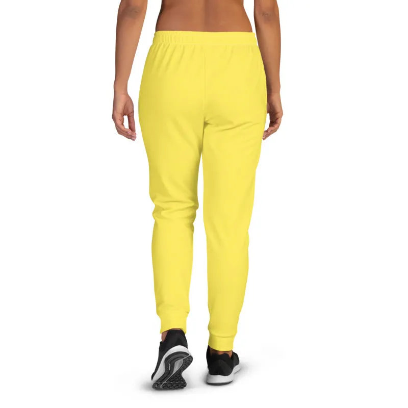 Bright Yellow Women's Joggers, Solid Color Premium Slim Fit Athletic Sweatpants-Made in EU