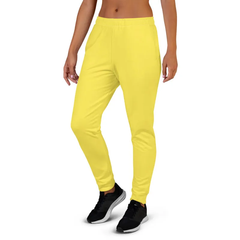 Bright Yellow Women's Joggers, Solid Color Premium Slim Fit Athletic Sweatpants-Made in EU