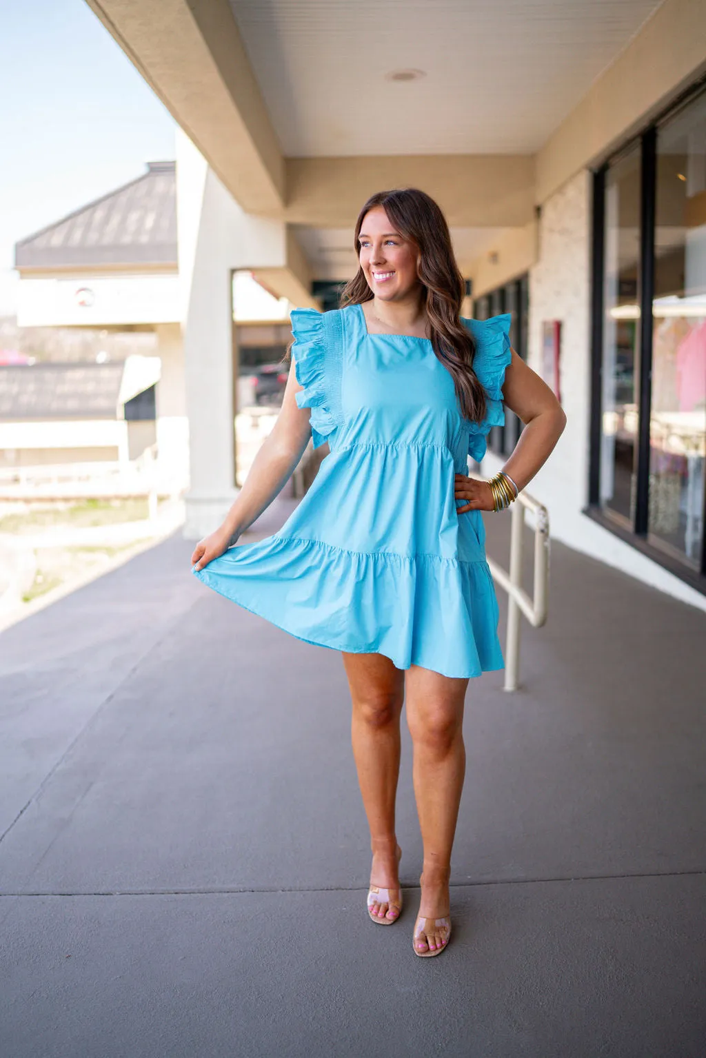 Brighter Days Aqua Tiered Dress