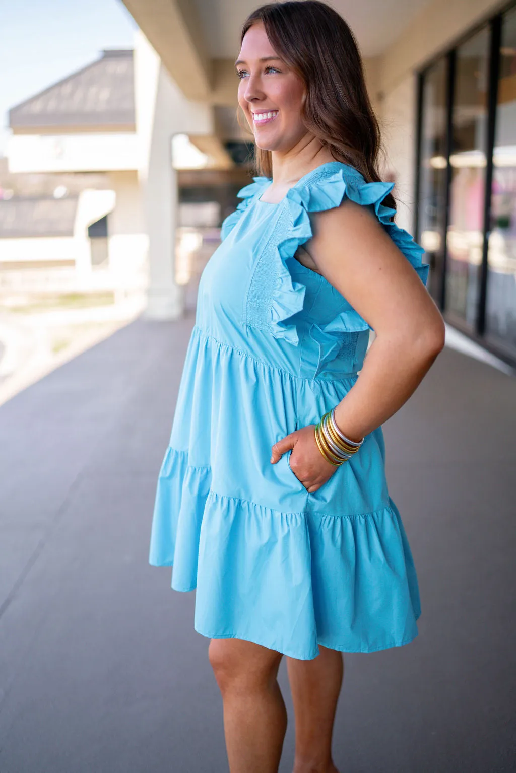 Brighter Days Aqua Tiered Dress