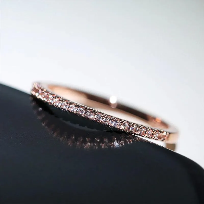 Brilliant Zircon Encrusted Ultra-Thin Stackable Rings