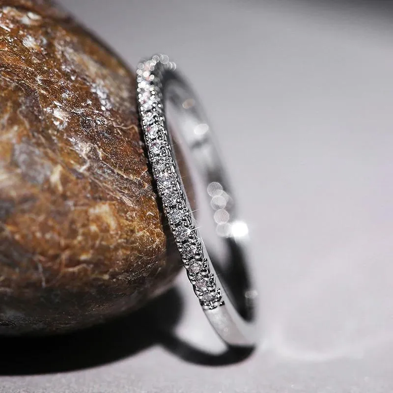 Brilliant Zircon Encrusted Ultra-Thin Stackable Rings