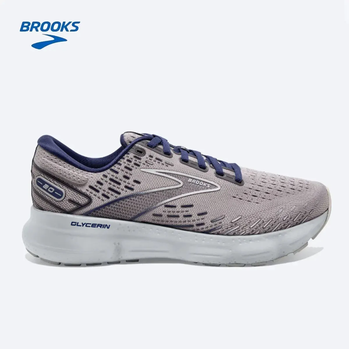 BROOKS Glycerin 20 Running Shoes Light Blue Peacoat Nightlife Men Women Long-Distance Road Sport Training Casual Sneakers