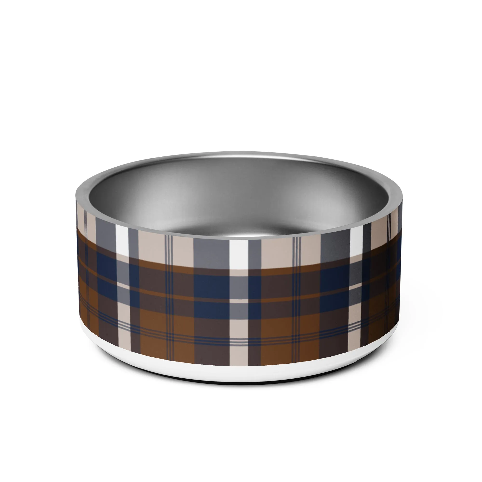 Brown and Navy Blue Preppy Plaid Pet Bowl