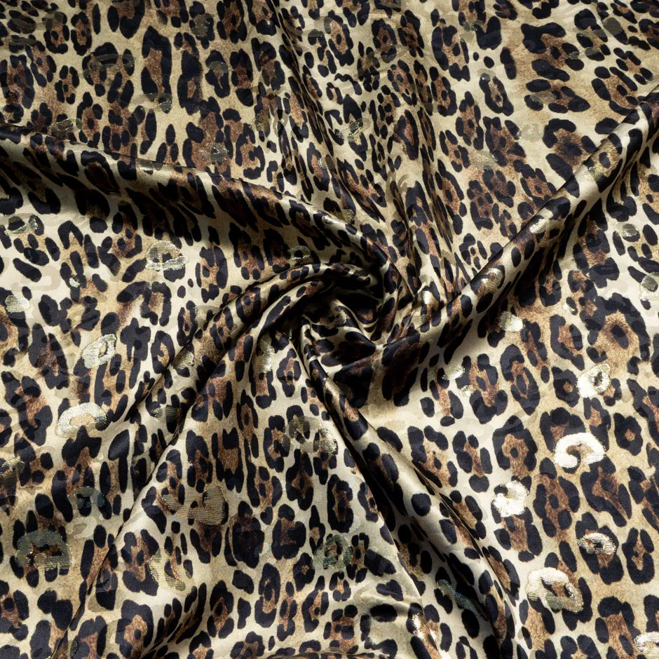 Brown Animal Printed Silk Metallic Jacquard