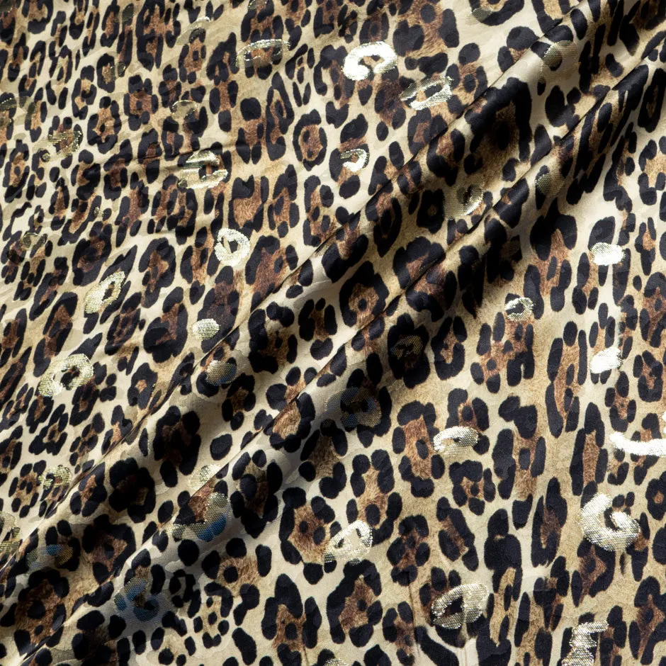 Brown Animal Printed Silk Metallic Jacquard