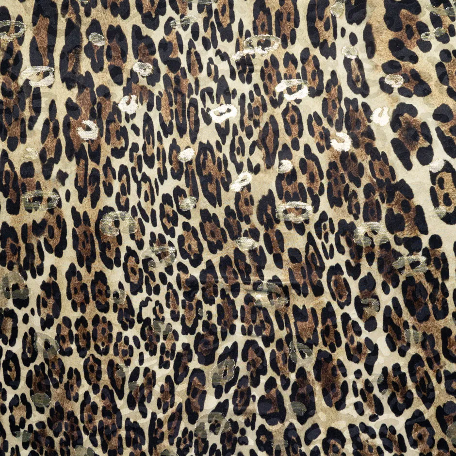 Brown Animal Printed Silk Metallic Jacquard