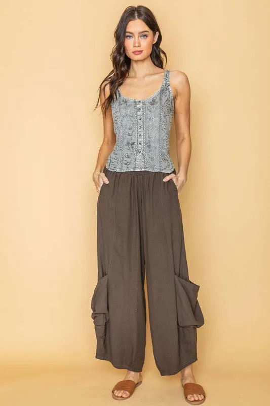 Brown Boho Style Cargo Pants