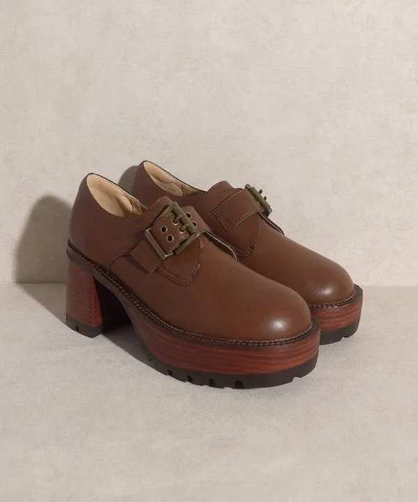 Brown Buckled Platform Loafers