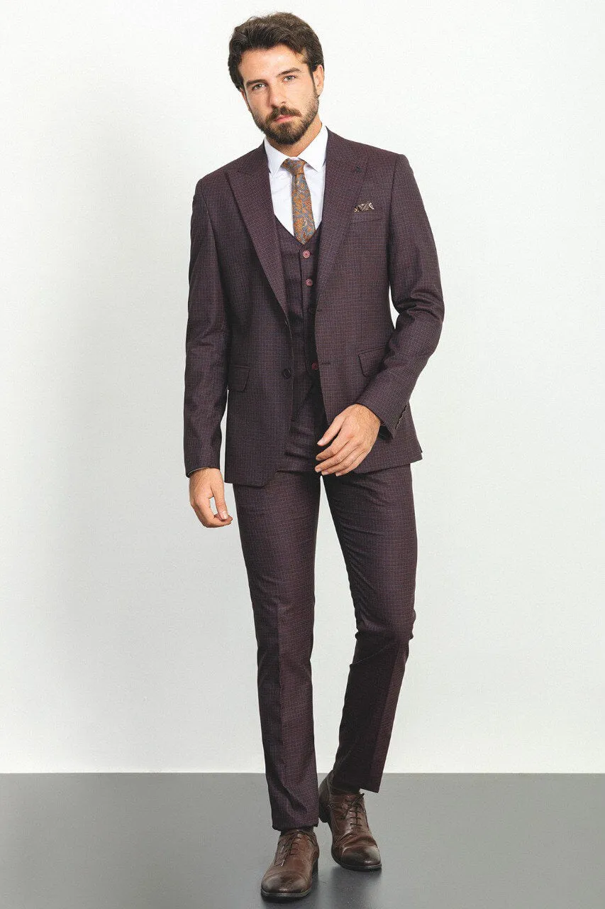 Brown Checkered 3-Piece Suit