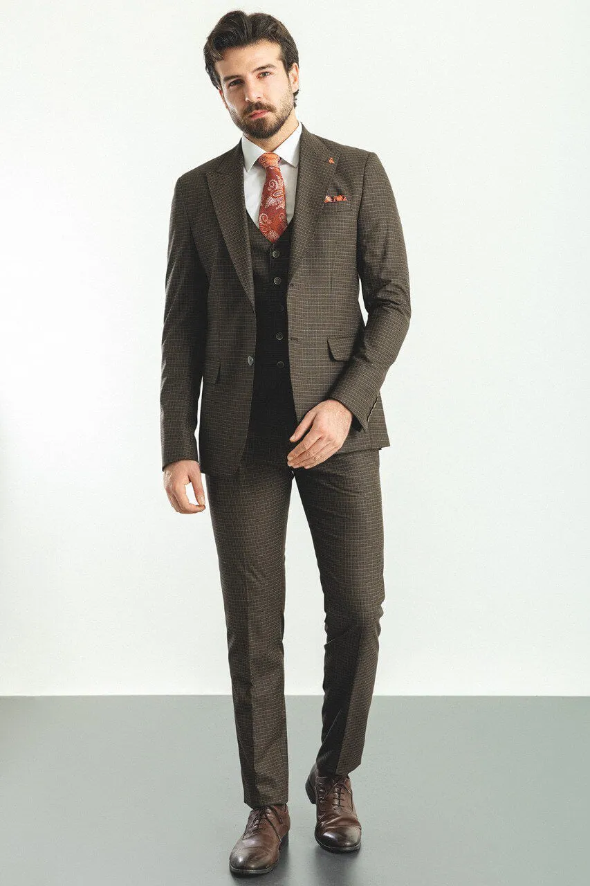 Brown Checkered 3-Piece Suit