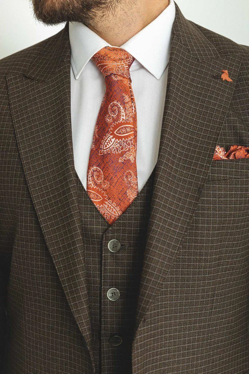 Brown Checkered 3-Piece Suit