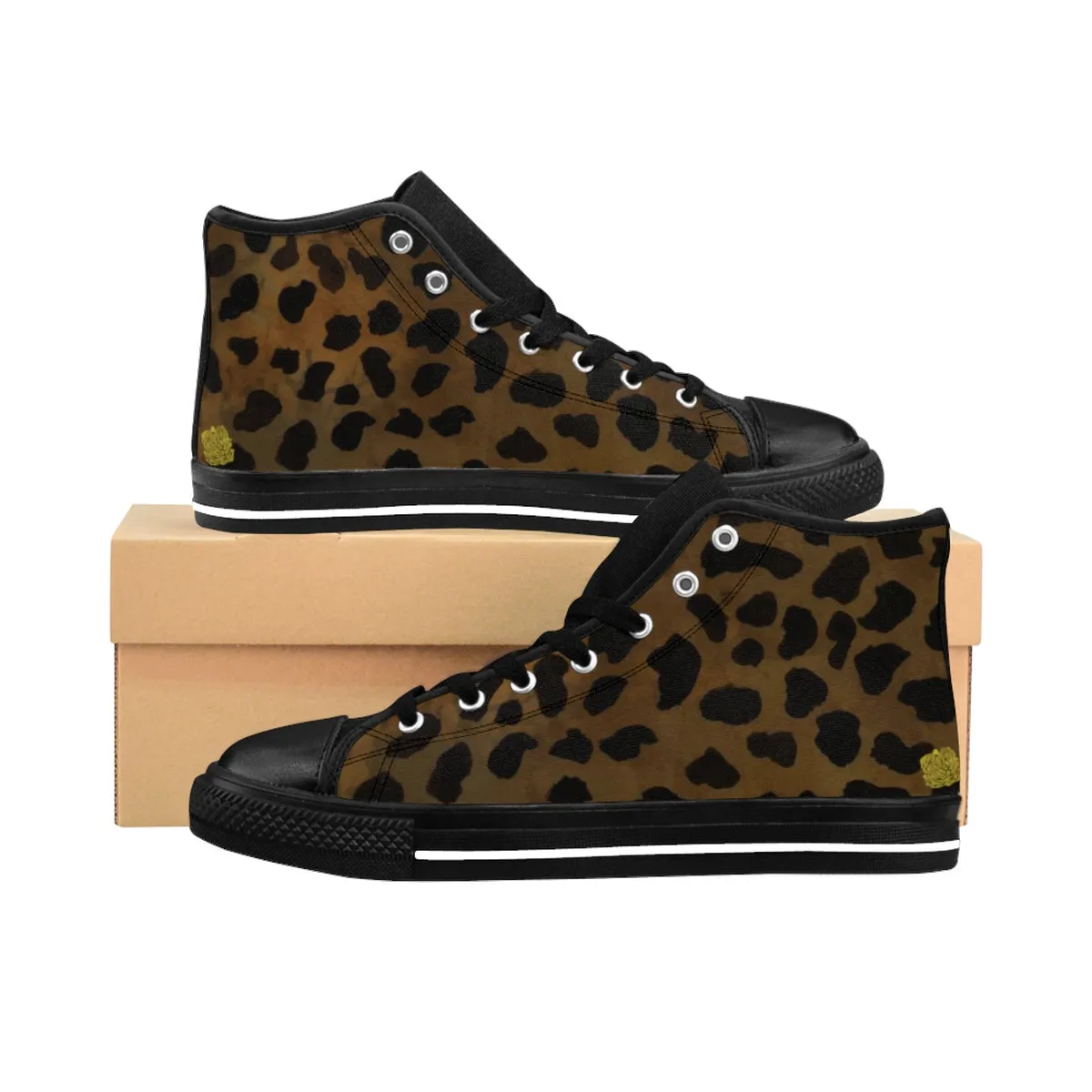 Brown Cheetah Women's Sneakers, Leopard Animal Print  High-top Fashion Tennis Shoes