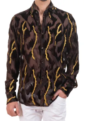 Brown Gold Foil Velvet Sheer Shirt