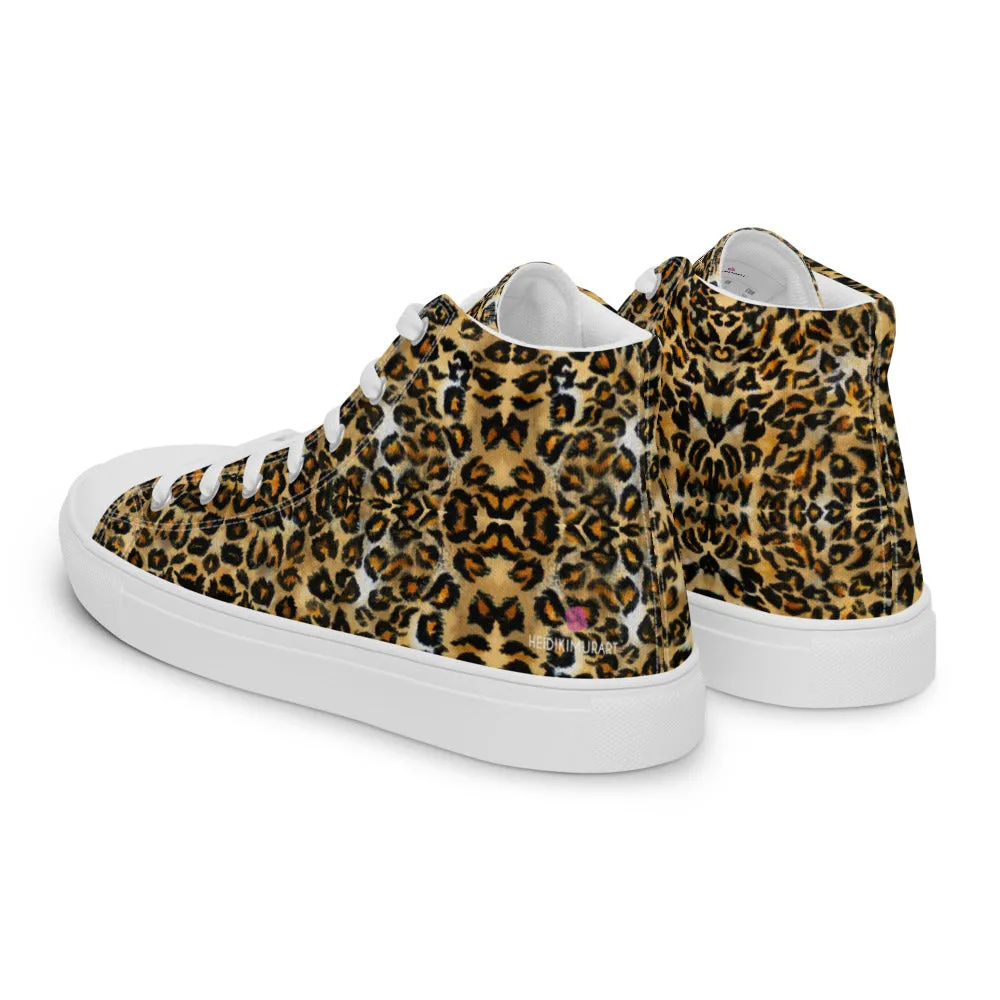 Brown Leopard Men's High Top, Leopard Animal Print Men’s High Top Canvas Sneaker Shoes (US Size: 5-13)