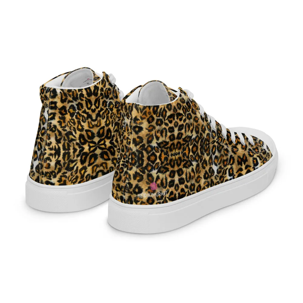 Brown Leopard Men's High Top, Leopard Animal Print Men’s High Top Canvas Sneaker Shoes (US Size: 5-13)